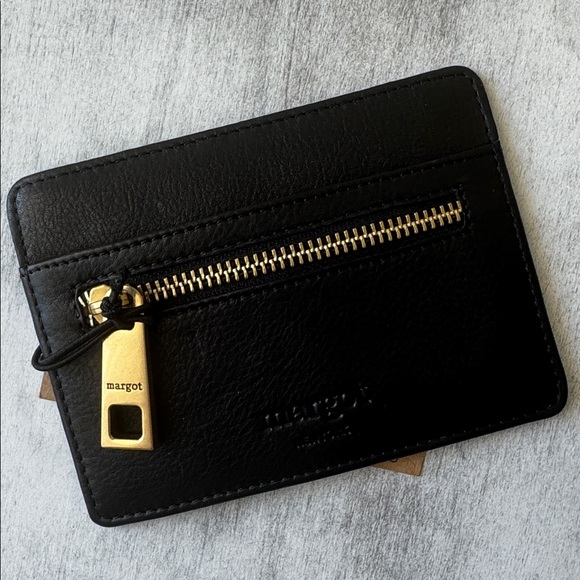 Margot Leather Black Flat Wallet Card Case Cleo CC Stacker